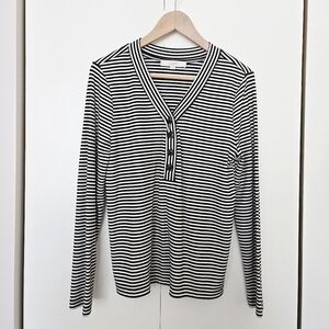 LOFT Shimmer Stripe Long Sleeve V-Neck Henley